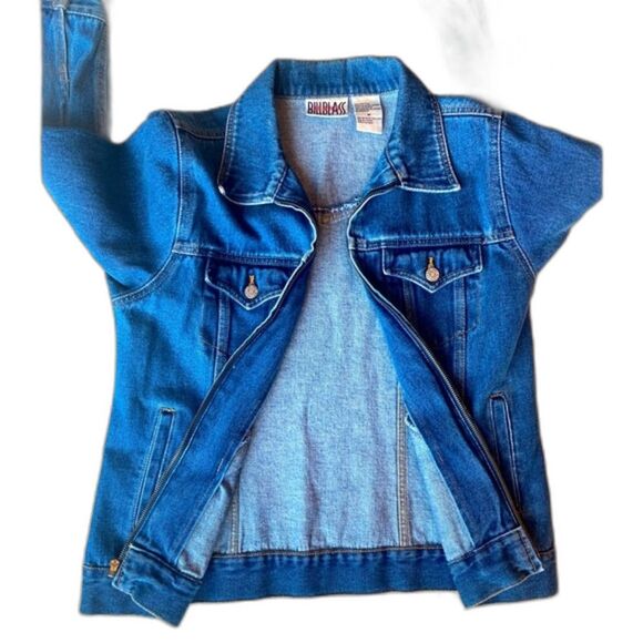 Bill Blass zip front three button sleeve jean jacket retro button pocket. - Picture 3 of 9